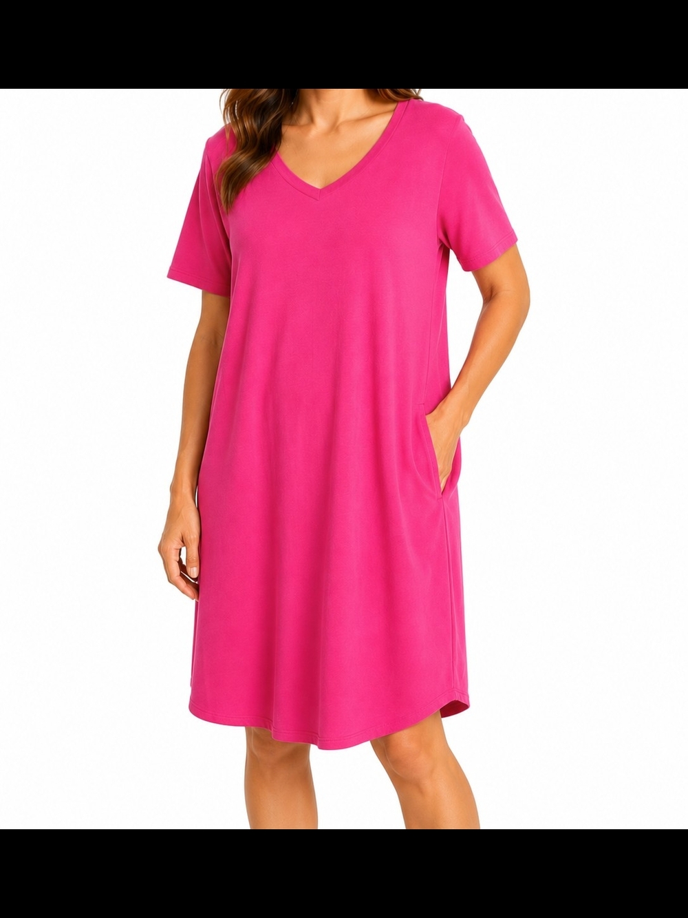 Bright Pink V-Neck Pocket T-Shirt Dress NWT